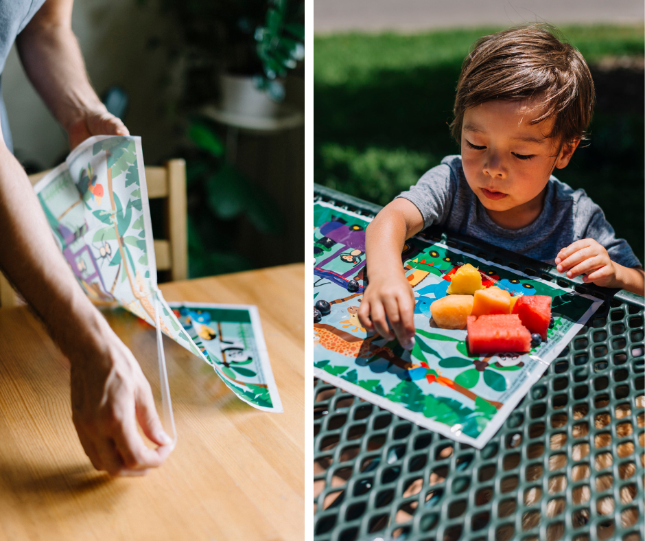 Disposable placemat for kids with adhesive edges